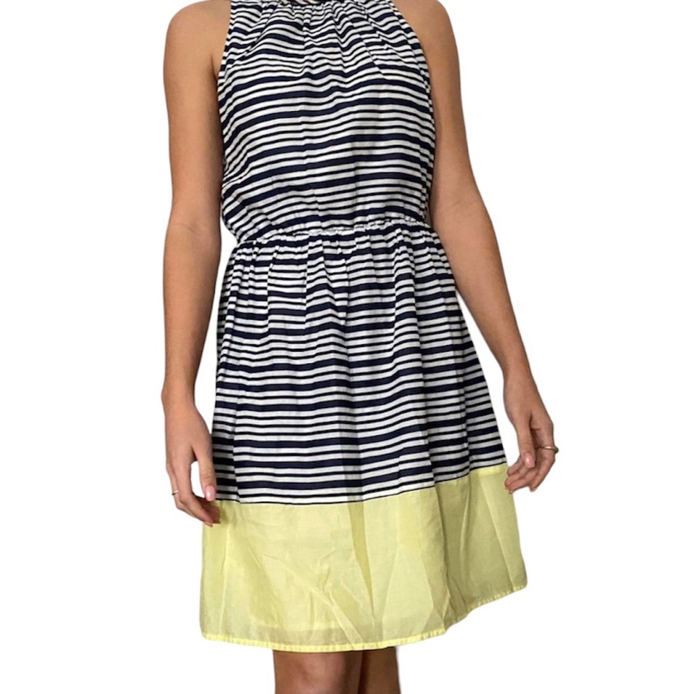 Old Navy Striped Sleeveless Midi Sun Dress Navy, White, & Yellow Medium